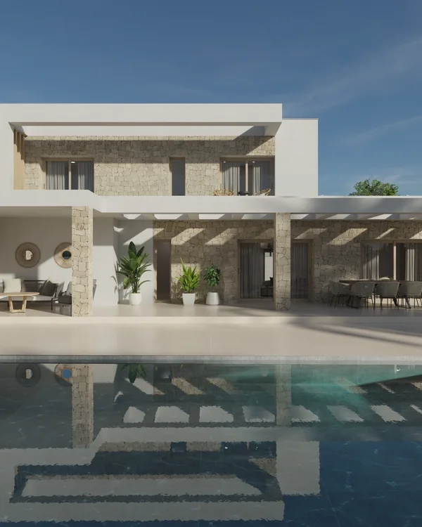 Vivienda unifamiliar con porche de piedra y piscina en la Vega Baja