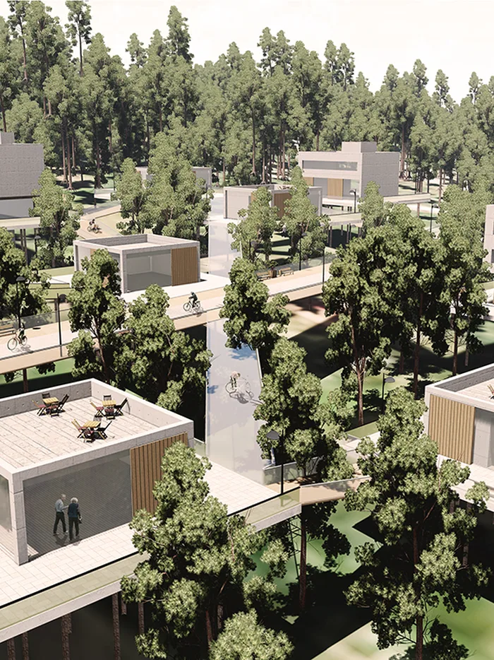 Sección y esquema del máster plan Green Sea para Devínska Nová Ves, en Bratislava